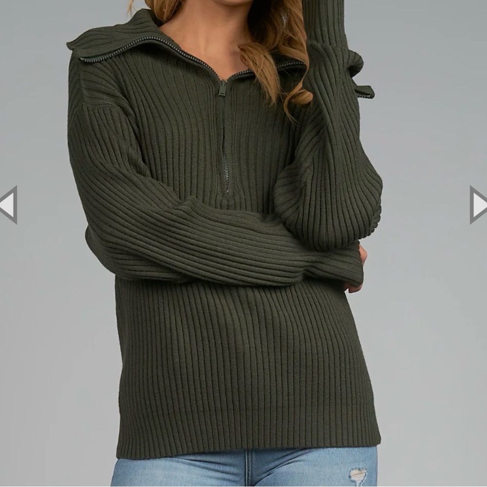 Elan Olive Green Ribbed Knit Sweater Top Size Medium